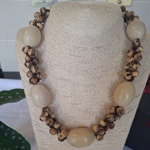 Natural Ivory Chunky Tagua Nut Acai Seeds Necklace, Rare Find
